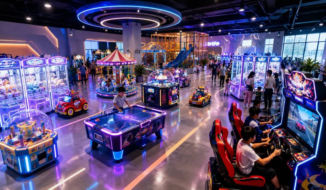 game center setup with arcade machines