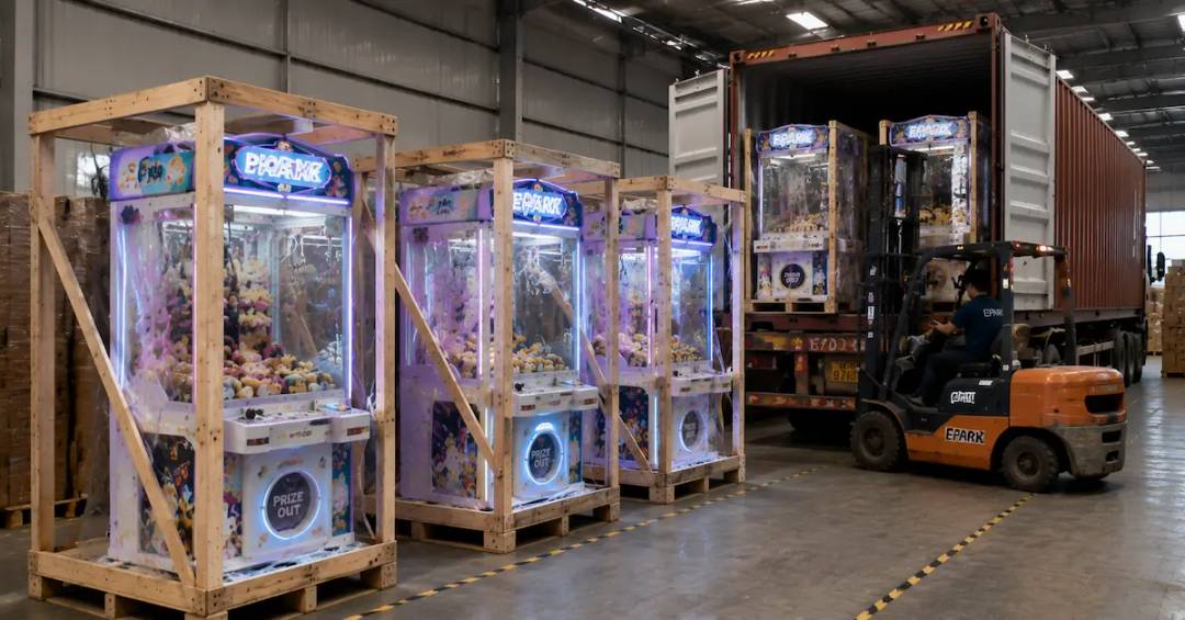 Arcade machine factory shipping scene
