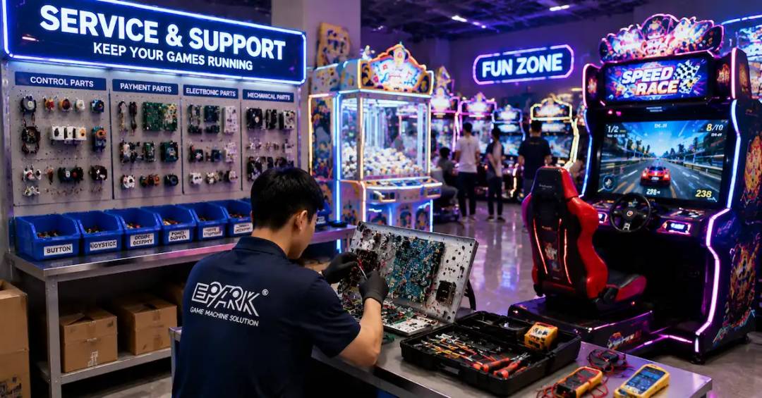 Arcade machine after sales support scene