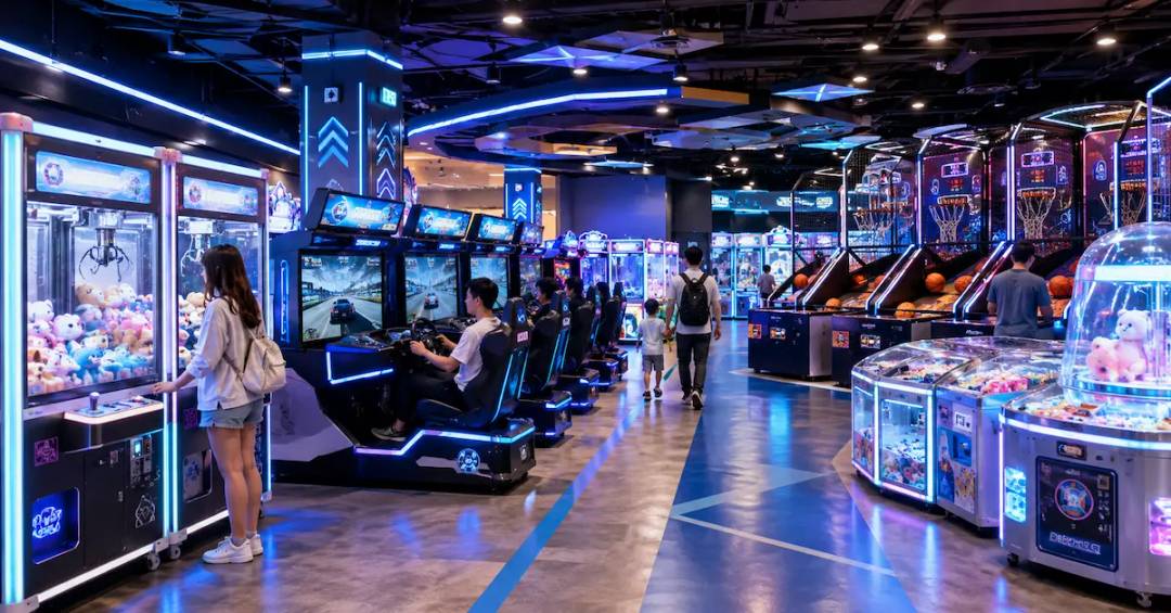 Modern neon arcade entertainment center
