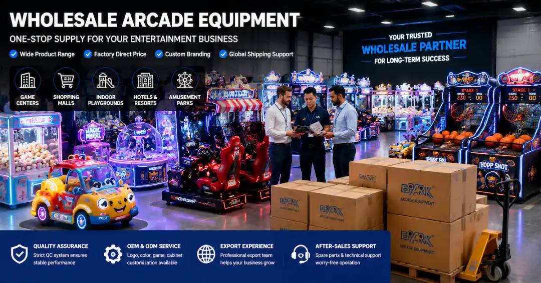 Escena de sala de exposición al por mayor de equipos de arcade