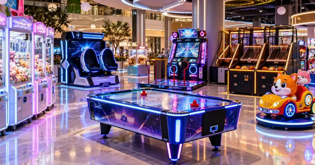 Direct arcade machines in modern showroom venue