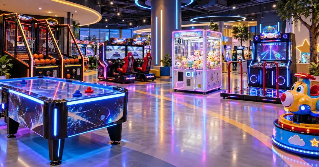 Arcade game equipment in modern FEC center