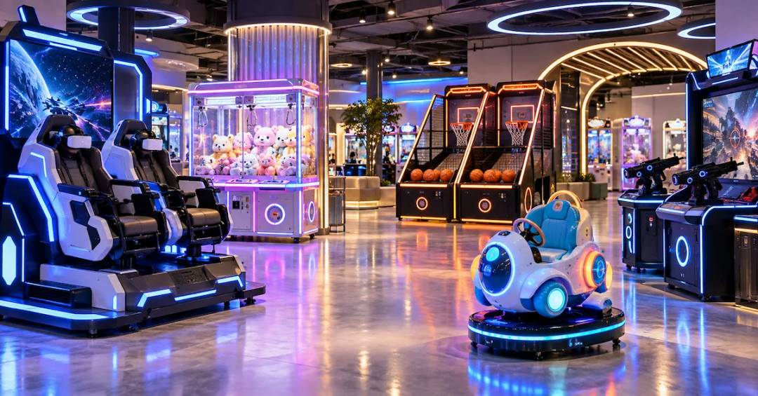 Modern arcade game center with mixed machines